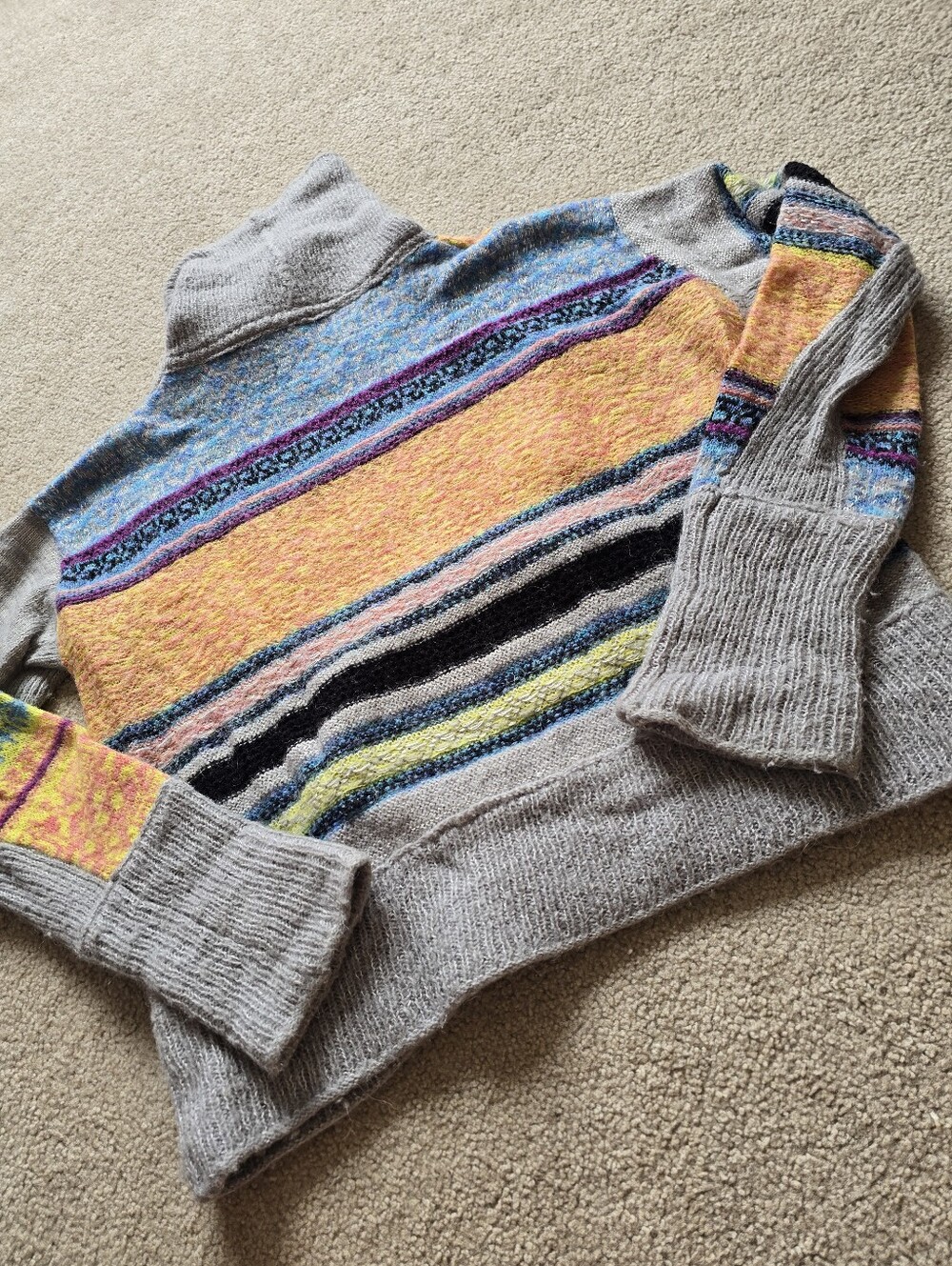 Free People This and That Stripe Multicolor Mix Print Knit Turtleneck Sweater M - Picture 10 of 10